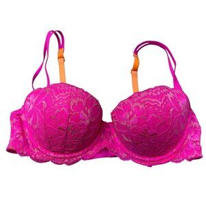 Pink by Victoria Secret Pink Orange Lace Push Up Bra Size 34B Padded Sexy